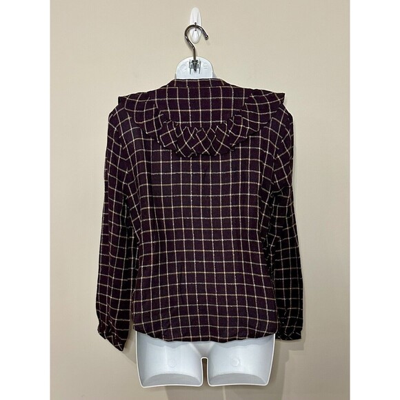 Madewell Wool Blend Purple Metallic Ruffle Front Top Size S EUC!!! - Picture 3 of 5